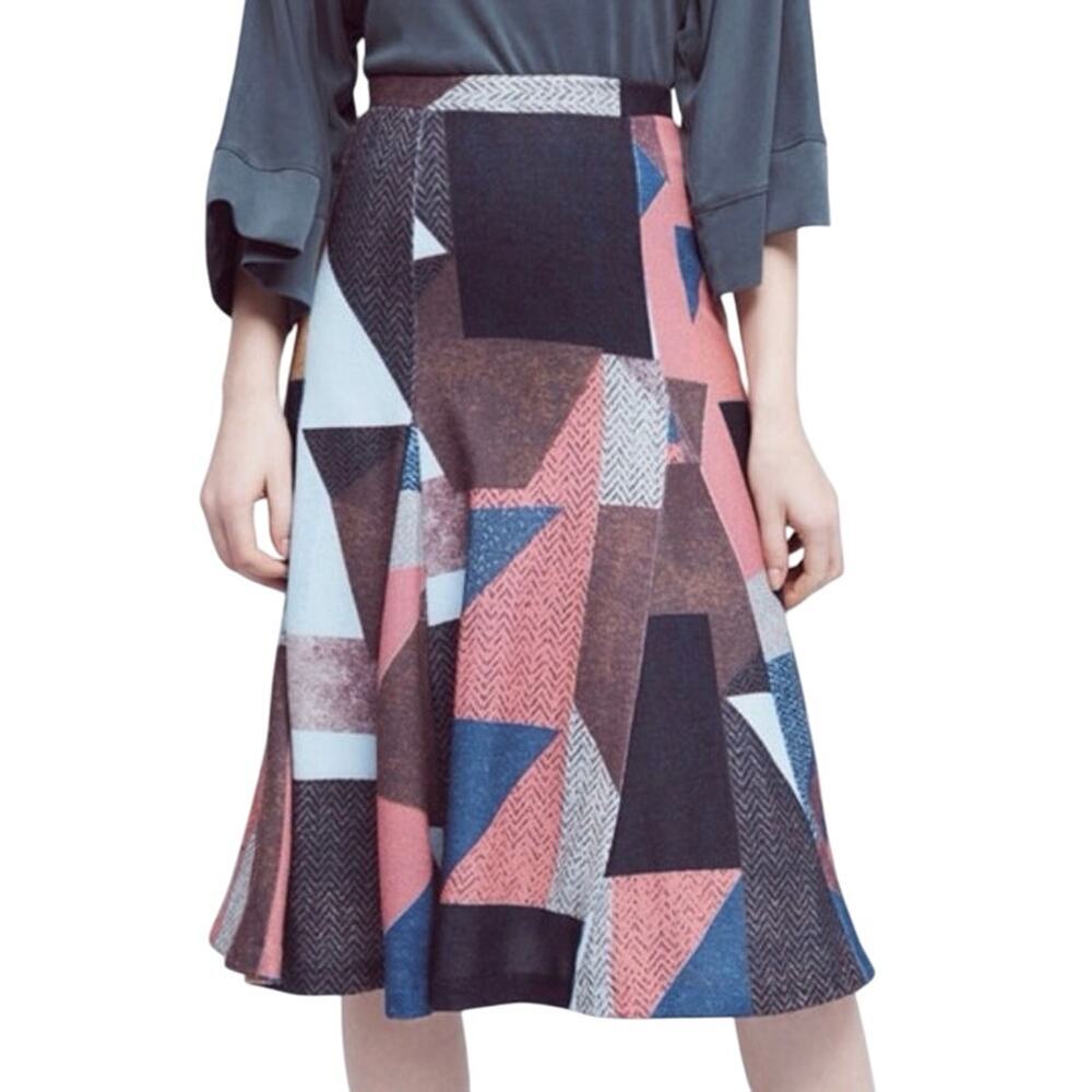 MAEVE Anthropologie Cubist Knit Multicolor Midi Skirt Pull-On Grannycore - Sz M